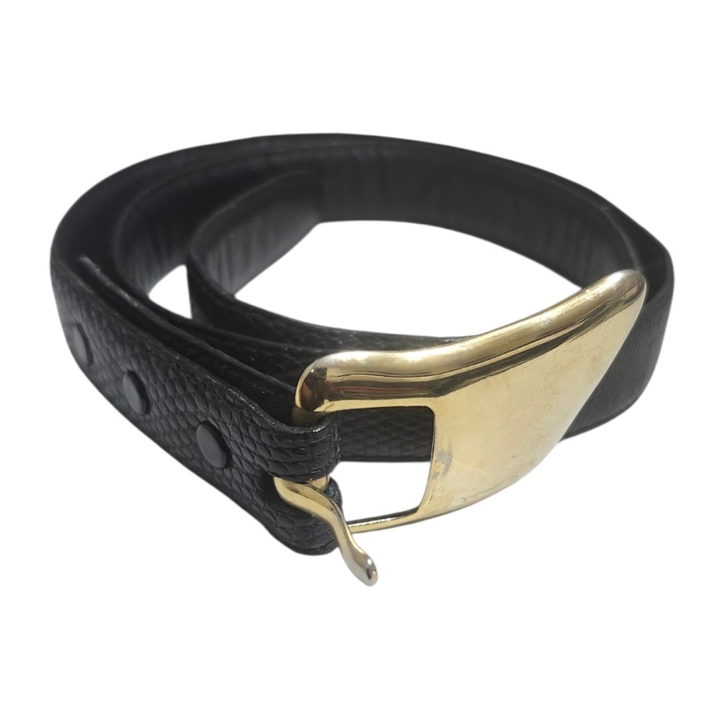 Vintage Ilana Goor Black Lizard Cowhide Leather Belt Gold Sculptural Buckle 38in